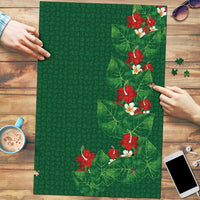 Hawaiian Taro Leaves-Hibiscus and Plumeria Puzzle Polynesian Art-Kakau Tattoo Green LT03 Green - Polynesian Pride