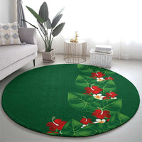 Hawaiian Taro Leaves-Hibiscus and Plumeria Round Carpet Polynesian Art-Kakau Tattoo Green LT03 - Polynesian Pride