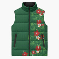 Hawaiian Taro Leaves-Hibiscus and Plumeria Sleeveless Puffer Jacket Polynesian Art-Kakau Tattoo Green LT03 Unisex Green - Polynesian Pride