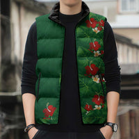 Hawaiian Taro Leaves-Hibiscus and Plumeria Sleeveless Puffer Jacket Polynesian Art-Kakau Tattoo Green LT03 - Polynesian Pride