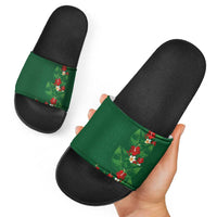 Hawaiian Taro Leaves-Hibiscus and Plumeria Slide Sandals Polynesian Art-Kakau Tattoo Green LT03 - Polynesian Pride
