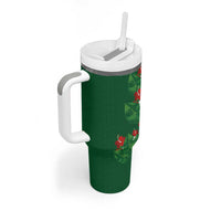 Hawaiian Taro Leaves-Hibiscus and Plumeria Tumbler With Handle Polynesian Art-Kakau Tattoo Green LT03 - Polynesian Pride