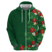 Hawaiian Taro Leaves-Hibiscus and Plumeria Zip Hoodie Polynesian Art-Kakau Tattoo Green LT03 - Polynesian Pride