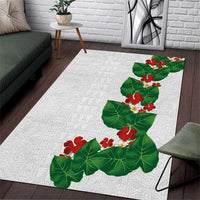 Hawaiian Taro Leaves-Hibiscus and Plumeria Area Rug Polynesian Art-Kakau Tattoo White LT03 White - Polynesian Pride