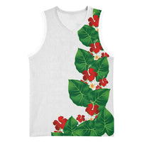 Hawaiian Taro Leaves-Hibiscus and Plumeria Basketball Jersey Polynesian Art-Kakau Tattoo White LT03 Unisex White - Polynesian Pride
