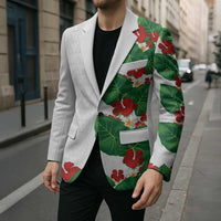 Hawaiian Taro Leaves-Hibiscus and Plumeria Blazer Polynesian Art-Kakau Tattoo White LT03 - Polynesian Pride
