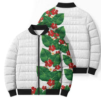 Hawaiian Taro Leaves-Hibiscus and Plumeria Bomber Puffer Jacket Polynesian Art-Kakau Tattoo White LT03 - Polynesian Pride