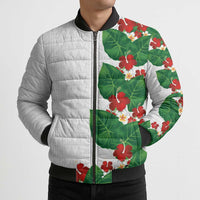 Hawaiian Taro Leaves-Hibiscus and Plumeria Bomber Puffer Jacket Polynesian Art-Kakau Tattoo White LT03 - Polynesian Pride