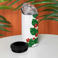 Hawaiian Taro Leaves-Hibiscus and Plumeria 4 in 1 Can Cooler Tumbler Polynesian Art-Kakau Tattoo White LT03 - Polynesian Pride