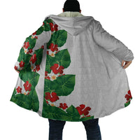 Hawaiian Taro Leaves-Hibiscus and Plumeria Cloak Polynesian Art-Kakau Tattoo White LT03 - Polynesian Pride