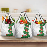 Hawaiian Taro Leaves-Hibiscus and Plumeria Grocery Bag Polynesian Art-Kakau Tattoo White LT03 3-pack One Size White - Polynesian Pride
