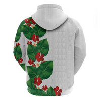 Hawaiian Taro Leaves-Hibiscus and Plumeria Hoodie Polynesian Art-Kakau Tattoo White LT03 - Polynesian Pride