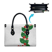 Hawaiian Taro Leaves-Hibiscus and Plumeria Leather Bag Polynesian Art-Kakau Tattoo White LT03 - Polynesian Pride