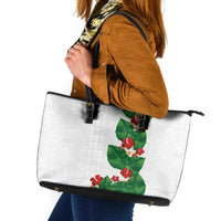 Hawaiian Taro Leaves-Hibiscus and Plumeria Leather Tote Bag Polynesian Art-Kakau Tattoo White LT03 White - Polynesian Pride