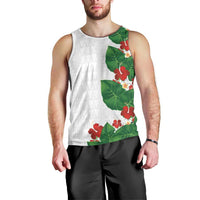 Hawaiian Taro Leaves-Hibiscus and Plumeria Men Tank Top Polynesian Art-Kakau Tattoo White LT03 - Polynesian Pride