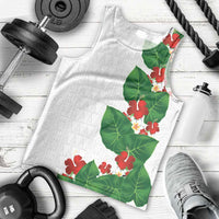 Hawaiian Taro Leaves-Hibiscus and Plumeria Men Tank Top Polynesian Art-Kakau Tattoo White LT03 - Polynesian Pride