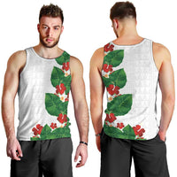 Hawaiian Taro Leaves-Hibiscus and Plumeria Men Tank Top Polynesian Art-Kakau Tattoo White LT03 - Polynesian Pride