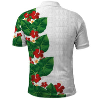 Hawaiian Taro Leaves-Hibiscus and Plumeria Polo Shirt Polynesian Art-Kakau Tattoo White LT03 - Polynesian Pride
