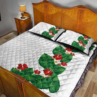 Hawaiian Taro Leaves-Hibiscus and Plumeria Quilt Bed Set Polynesian Art-Kakau Tattoo White LT03 - Polynesian Pride