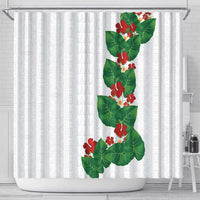 Hawaiian Taro Leaves-Hibiscus and Plumeria Shower Curtain Polynesian Art-Kakau Tattoo White LT03 - Polynesian Pride