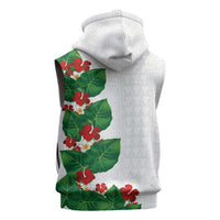 Hawaiian Taro Leaves-Hibiscus and Plumeria Sleeveless Hoodie Polynesian Art-Kakau Tattoo White LT03 - Polynesian Pride