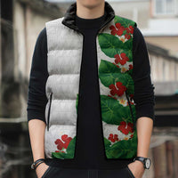 Hawaiian Taro Leaves-Hibiscus and Plumeria Sleeveless Puffer Jacket Polynesian Art-Kakau Tattoo White LT03 - Polynesian Pride