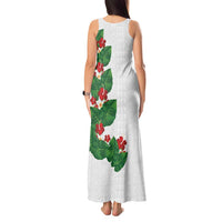 Hawaiian Taro Leaves-Hibiscus and Plumeria Tank Maxi Dress Polynesian Art-Kakau Tattoo White LT03 - Polynesian Pride