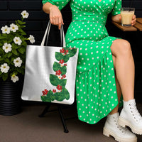 Hawaiian Taro Leaves-Hibiscus and Plumeria Tote Bag Polynesian Art-Kakau Tattoo White LT03 - Polynesian Pride