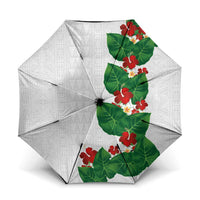 Hawaiian Taro Leaves-Hibiscus and Plumeria Umbrella Polynesian Art-Kakau Tattoo White LT03 One Size Folded 11.42 inch Opened Diameter 37.4 inch White - Polynesian Pride