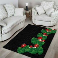 Hawaiian Taro Leaves-Hibiscus and Plumeria Area Rug Polynesian Art-Kakau Tattoo Black LT03 - Polynesian Pride