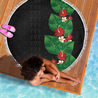 Hawaiian Taro Leaves-Hibiscus and Plumeria Beach Blanket Polynesian Art-Kakau Tattoo Black LT03 - Polynesian Pride