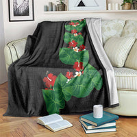Hawaiian Taro Leaves-Hibiscus and Plumeria Blanket Polynesian Art-Kakau Tattoo Black LT03 Black - Polynesian Pride