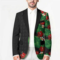 Hawaiian Taro Leaves-Hibiscus and Plumeria Blazer Polynesian Art-Kakau Tattoo Black LT03 - Polynesian Pride