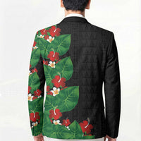 Hawaiian Taro Leaves-Hibiscus and Plumeria Blazer Polynesian Art-Kakau Tattoo Black LT03 - Polynesian Pride