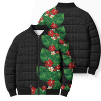 Hawaiian Taro Leaves-Hibiscus and Plumeria Bomber Puffer Jacket Polynesian Art-Kakau Tattoo Black LT03 - Polynesian Pride