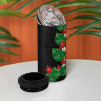 Hawaiian Taro Leaves-Hibiscus and Plumeria 4 in 1 Can Cooler Tumbler Polynesian Art-Kakau Tattoo Black LT03 - Polynesian Pride