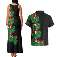 Hawaiian Taro Leaves-Hibiscus and Plumeria Couples Matching Tank Maxi Dress and Hawaiian Shirt Polynesian Art-Kakau Tattoo Black LT03 - Polynesian Pride