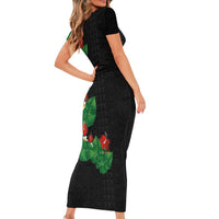 Hawaiian Taro Leaves-Hibiscus and Plumeria Family Matching Short Sleeve Bodycon Dress and Hawaiian Shirt Polynesian Art-Kakau Tattoo Black LT03 - Polynesian Pride