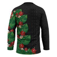 Hawaiian Taro Leaves-Hibiscus and Plumeria Hockey Jersey Polynesian Art-Kakau Tattoo Black LT03 - Polynesian Pride