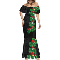 Hawaiian Taro Leaves-Hibiscus and Plumeria Mermaid Dress Polynesian Art-Kakau Tattoo Black LT03 - Polynesian Pride
