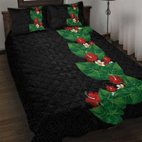 Hawaiian Taro Leaves-Hibiscus and Plumeria Quilt Bed Set Polynesian Art-Kakau Tattoo Black LT03 Black - Polynesian Pride