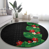 Hawaiian Taro Leaves-Hibiscus and Plumeria Round Carpet Polynesian Art-Kakau Tattoo Black LT03 - Polynesian Pride