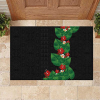 Hawaiian Taro Leaves-Hibiscus and Plumeria Rubber Doormat Polynesian Art-Kakau Tattoo Black LT03 Black - Polynesian Pride