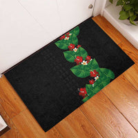 Hawaiian Taro Leaves-Hibiscus and Plumeria Rubber Doormat Polynesian Art-Kakau Tattoo Black LT03 - Polynesian Pride