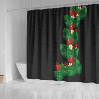 Hawaiian Taro Leaves-Hibiscus and Plumeria Shower Curtain Polynesian Art-Kakau Tattoo Black LT03 - Polynesian Pride