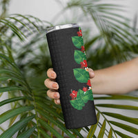 Hawaiian Taro Leaves-Hibiscus and Plumeria Skinny Tumbler Polynesian Art-Kakau Tattoo Black LT03 - Polynesian Pride