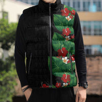 Hawaiian Taro Leaves-Hibiscus and Plumeria Sleeveless Puffer Jacket Polynesian Art-Kakau Tattoo Black LT03 - Polynesian Pride