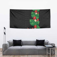 Hawaiian Taro Leaves-Hibiscus and Plumeria Tapestry Polynesian Art-Kakau Tattoo Black LT03 - Polynesian Pride
