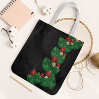 Hawaiian Taro Leaves-Hibiscus and Plumeria Tote Bag Polynesian Art-Kakau Tattoo Black LT03 White Strap One Size Black - Polynesian Pride