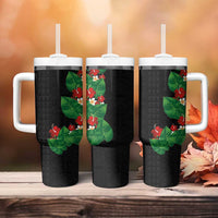 Hawaiian Taro Leaves-Hibiscus and Plumeria Tumbler With Handle Polynesian Art-Kakau Tattoo Black LT03 - Polynesian Pride